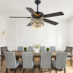 52 Inch Modern Luxury Crystal Ceiling Fan with Light and Remote Control, 6 Speeds DC Motor Chandelier Ceiling Fan for Living Room