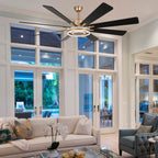 72 Inch Black/Gold/Chrome 8-Blade Modern Extra Large Ceiling Fan with LED Light and Remote, 6 Speeds DC Motor Reversible Ceiling Fan