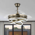 42 Inch Modern Smart Retractable Ceiling Fan with LED Light and Remote, 6 Speeds DC Motor Bladeless Ceiling Fan with DIY Shade