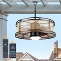 HW2307-BellaDepot 23.6" Imitation Rattan Outdoor Ceiling Fan with Remote and LED Lights, DC Motor 6 Speeds Ceiling Fan