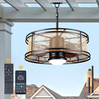 HW2307-BellaDepot 23.6" Imitation Rattan Outdoor Ceiling Fan with Remote and LED Lights, DC Motor 6 Speeds Ceiling Fan