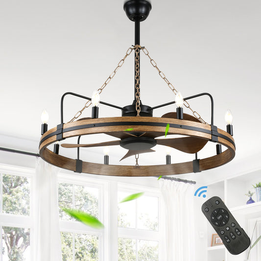 DC3670-BellaDepot Retro Chandelier Style Ceiling Fan with Remote Control, DC Motor 6 Speeds Fan with Lights