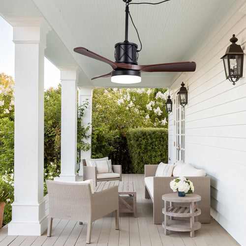 42 Inch Modern Farmhouse Smart Outdoor Ceiling Fan with Dimmable LED and Remote, 6 Speeds Waterproof Ceiling Fans Plug In Outside Patio Fan