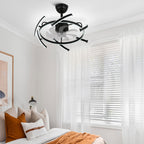 24 Inch Black Modern Smart Ceiling Fan with Dimmable LED Light and Remote, 6 Speeds DC Motor Reversible Bladeless Ceiling Fan with DIY Shape