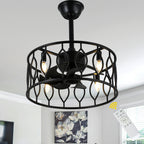 19 Inch Modern Black Caged Ceiling Fan with Lights and Remote Control, 6 Speeds DC Motor Fandelier Bladeless Ceiling Fan