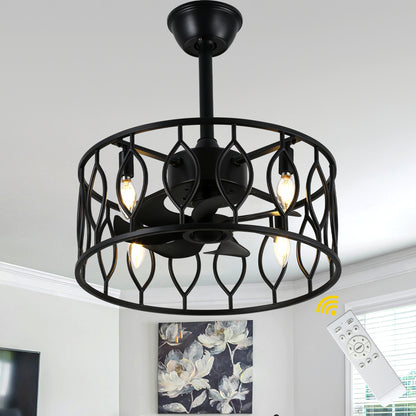 DC255204-BellaDepot 19" Artistic Wrought Iron Cage-Style Mini Ceiling Fan with Lights, Industrial-Style Vintage Creative Home Decor Fan Light