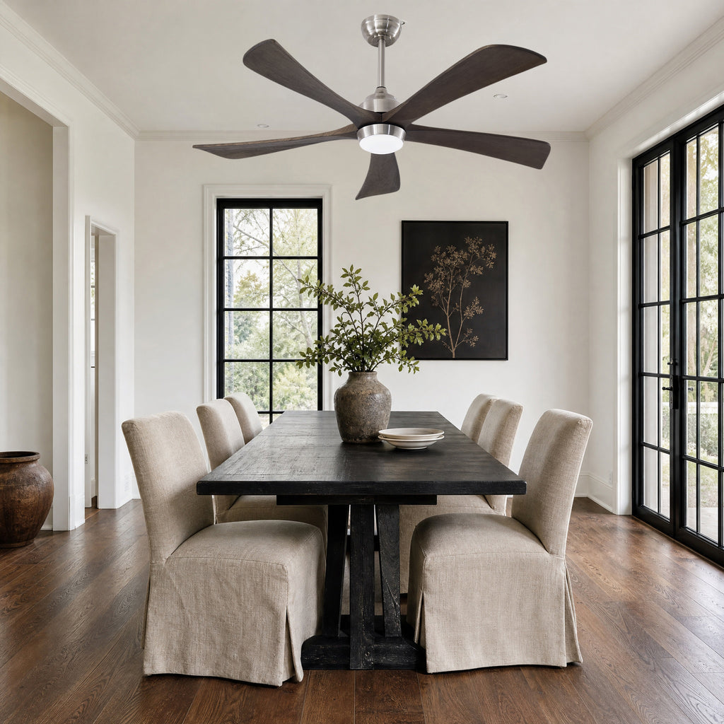 52 Inch Modern Farmhouse Solid Wood 3 Blade Ceiling Fan with Lights & Remote Control, 6 Speed DC Motor Reversible Ceiling Fan