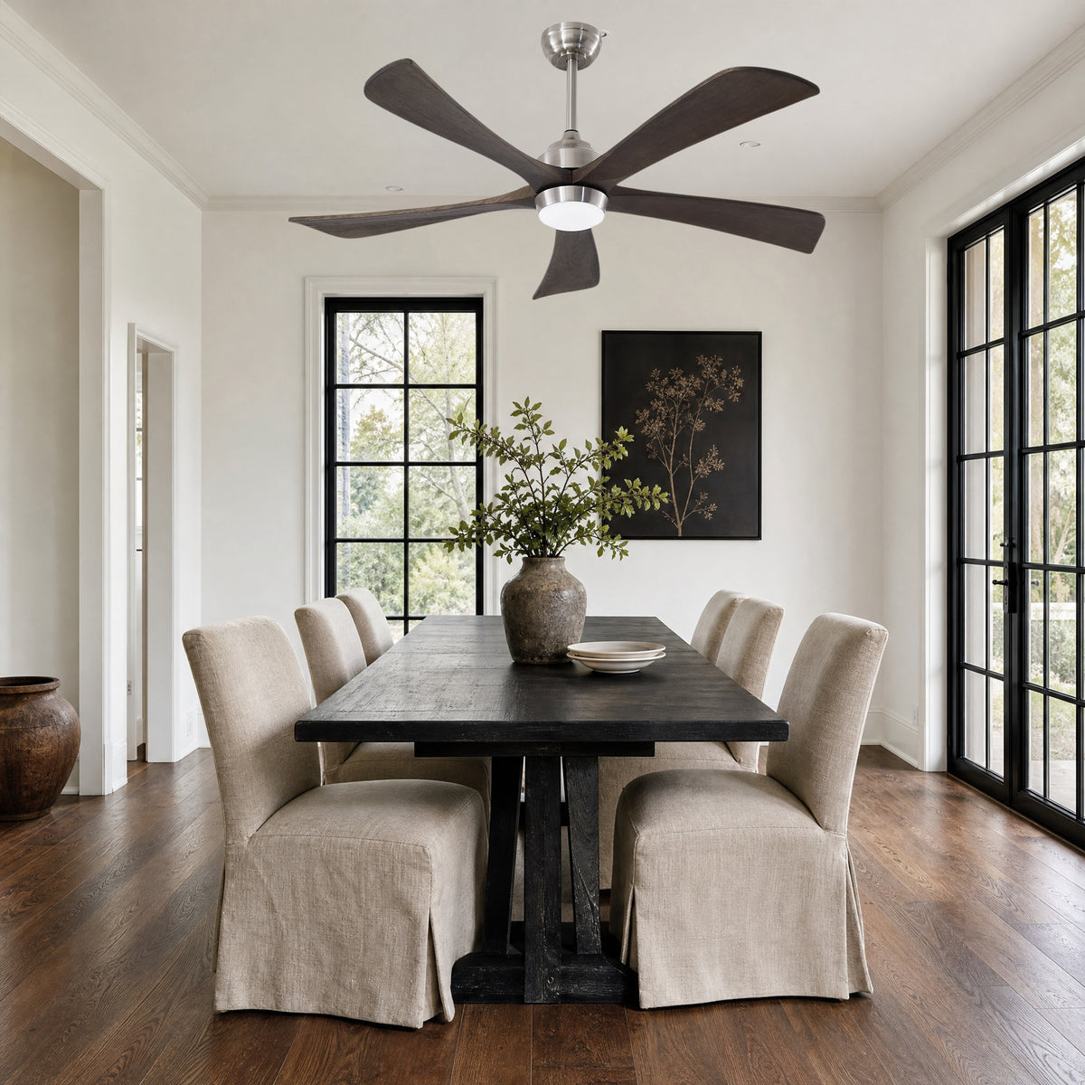 52 Inch Modern Farmhouse Solid Wood 3 Blade Ceiling Fan with Lights & Remote Control, 6 Speed DC Motor Reversible Ceiling Fan