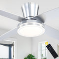 44 Inch Black/Chrome Modern Flush Mount Ceiling Fan with Dimmable LED Lights and Remote, 6 Speeds DC Motor Low Profile Ceiling Fan
