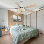 52 Inch Chrome Glam Crystal Ceiling Fan with Lights and Remote Control, 6 Speeds Reversible Ceiling Fan with Crystals