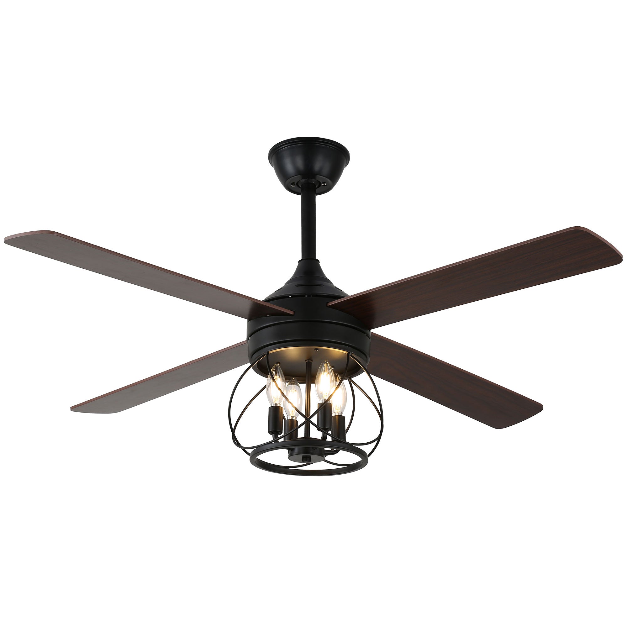 52 Inch Rustic Black Ceiling Fan with Lights and Remote, 6-Speed DC Motor Reversible Farmhouse Industrial Ceiling Fan