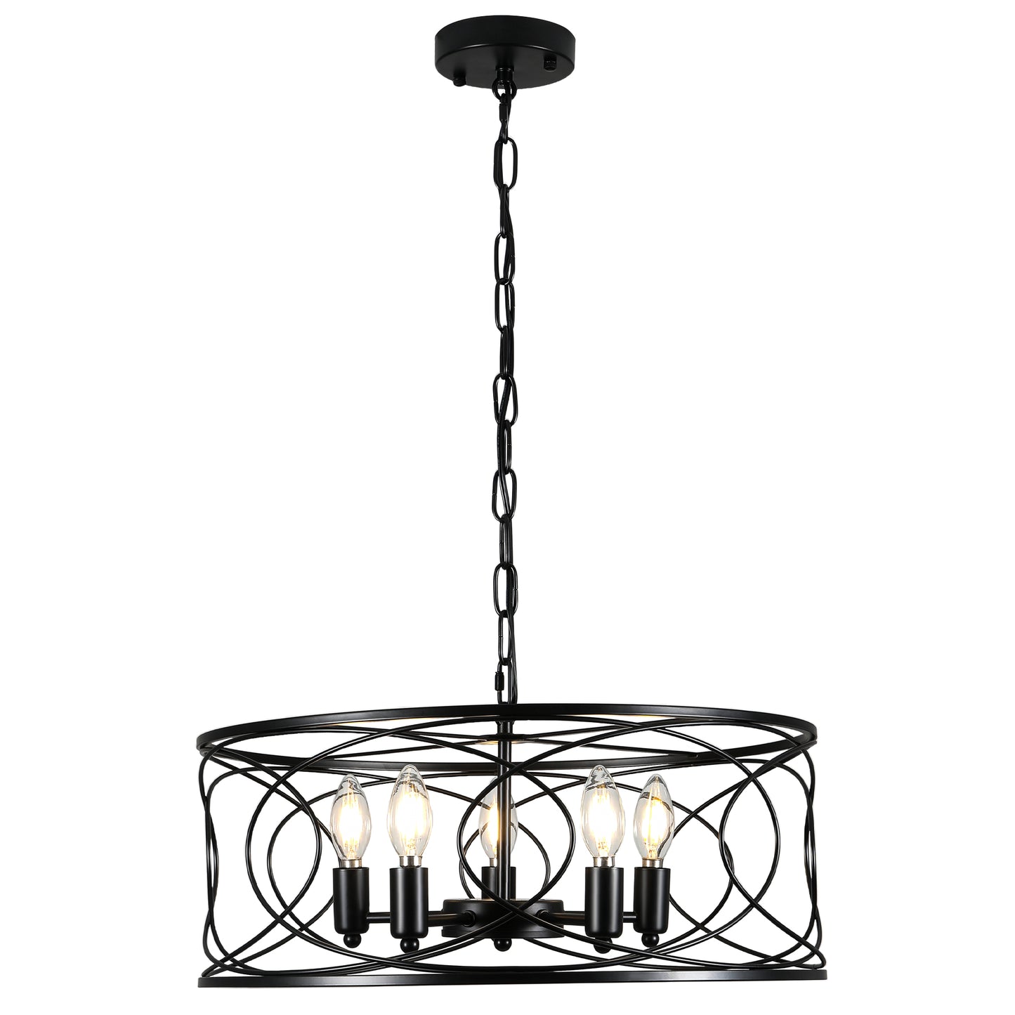 FC4078-Black/Silver Simple Linear Metal Caged Chandelier, Geometric Pendant Light, with Light Kit and Adjustable Chain