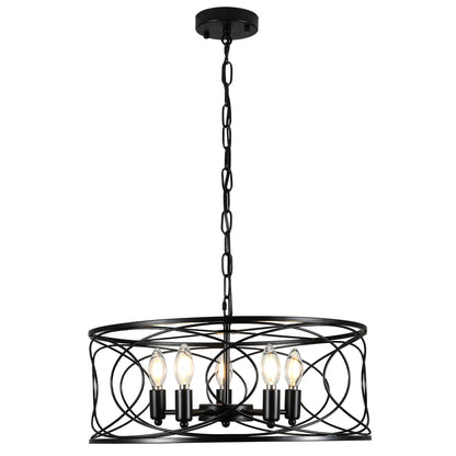 FC4078-Black/Silver Simple Linear Metal Caged Chandelier, Geometric Pendant Light, with Light Kit and Adjustable Chain