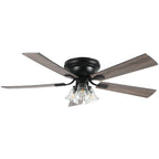 52/60 Inch Black Farmhouse Flush Mount Ceiling Fan with Lights and Remote Control, 6 Speeds DC Motor Low Profile Ceiling Fan with Glass Shade
