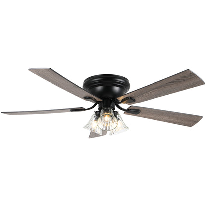 DC5215GED-52" 5 Wooden Blades Retro Reversible Flush Mounted Ceiling Fan with Remote and Lights, 6-speed Large Size Ceiling Fan