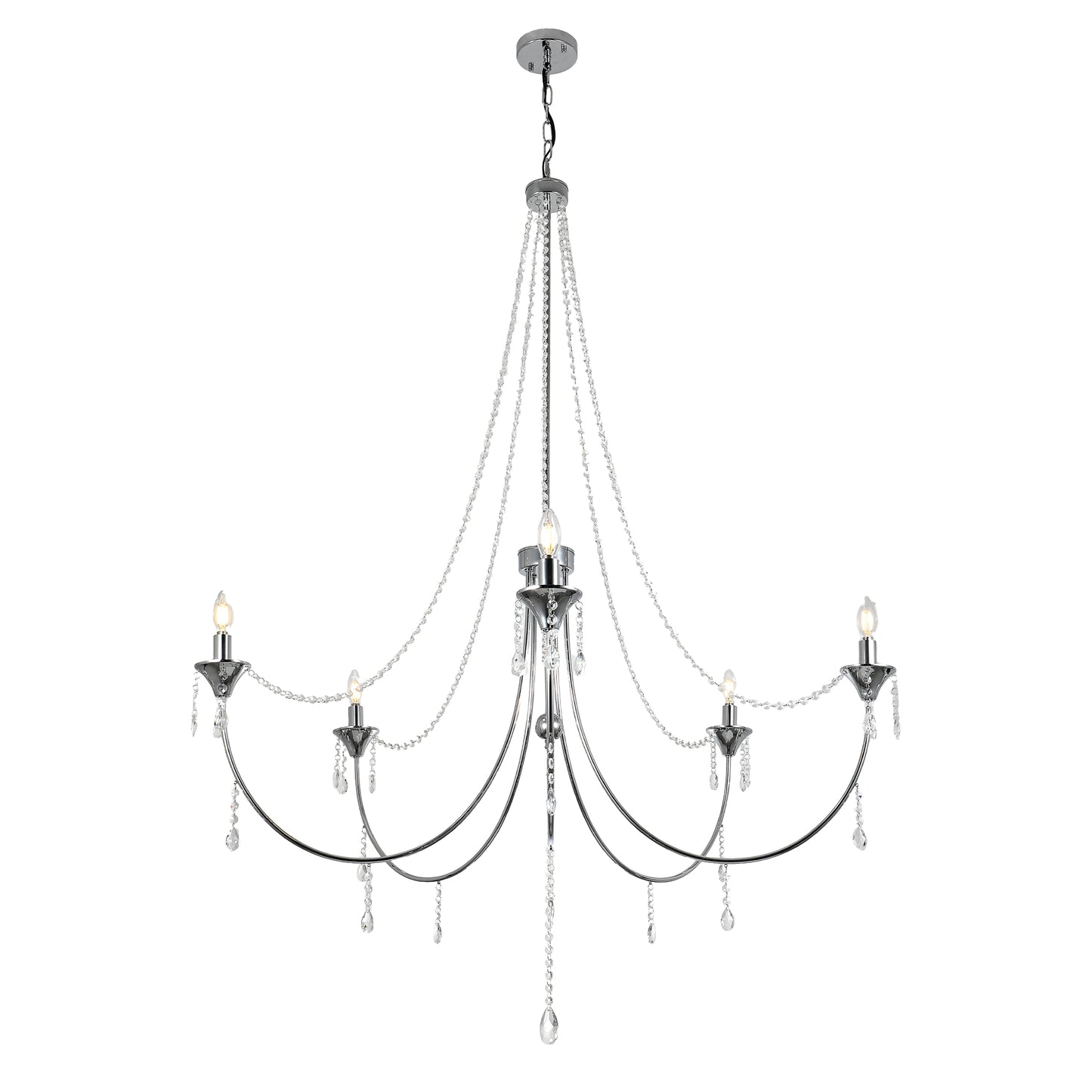 FC4090-5 Lights Empire Luxury Crystal Chandelier, Height Adjustable Home Decoration Pendant Light