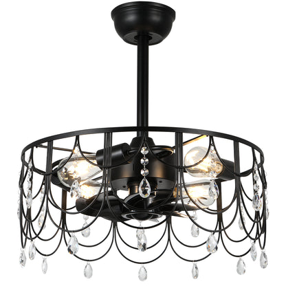 DC2105-20.8" Black/Silver Finish Luxury Crystal Reversible Ceiling Fan with Remote and 4 Lights, 6-speed Bladeless Ceiling Fan