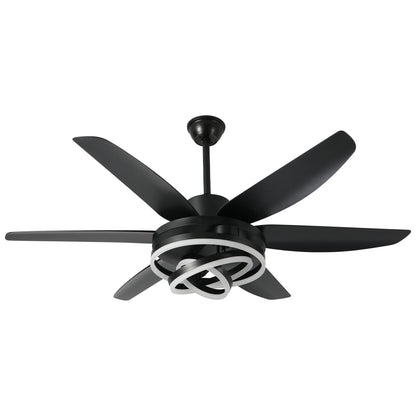 GED5614-BellaDepot 56" Modern Contemporary Black LED Ceiling Fan, 6 Speeds Ceiling Fan with Light Remote Control for All Seasons