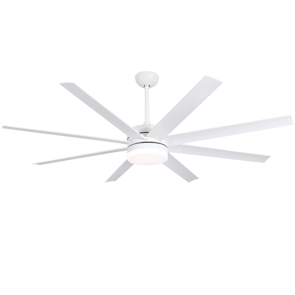 65 Inch Modern White Extra Large Ceiling Fan with LED Light and Remote, 6 Speeds DC Motor Reversible Ceiling Fan for Large Rooms