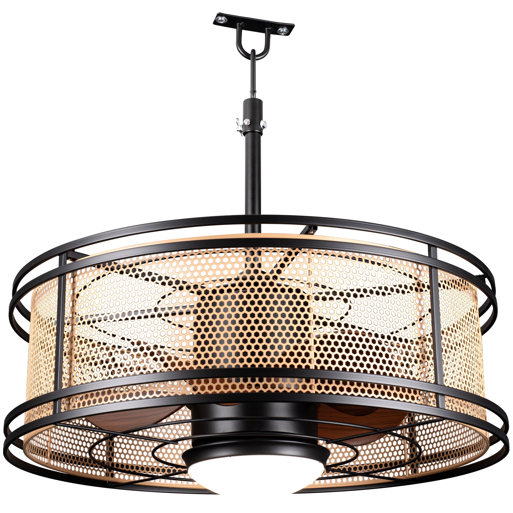 HW2307-BellaDepot 23.6" Imitation Rattan Outdoor Ceiling Fan with Remote and LED Lights, DC Motor 6 Speeds Ceiling Fan