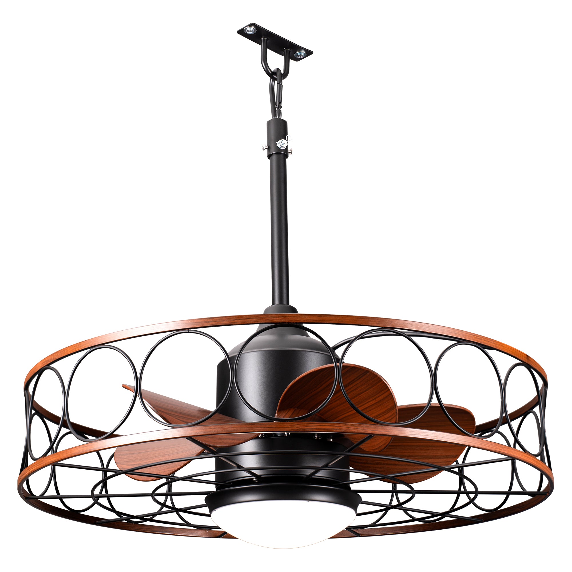24 Inch Industrial Farmhouse Outdoor Caged Ceiling Fan with LED Lights and Remote, 6 Speed DC Motor Patio Ceiling Fan Waterproof