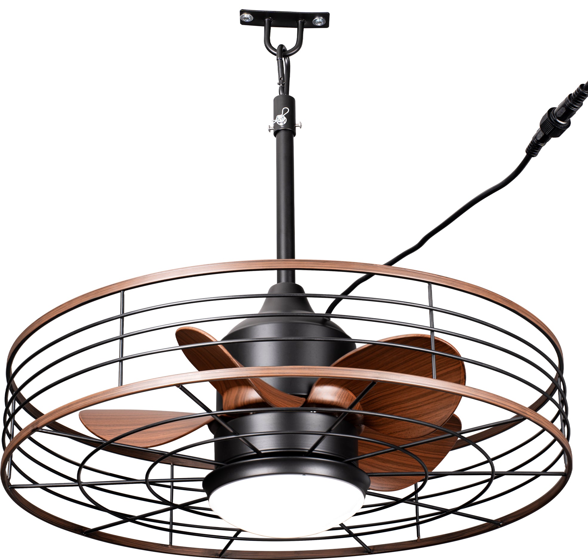 23.6 Inch Black Outdoor Dimmable Ceiling Fan with LED Light and Remote, Farmhouse Reversible 6 Speeds Quiet DC Motor Caged Ceiling Fan for Patio