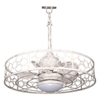 24 Inch Distressed White Outdoor Caged Ceiling Fan with LED Lights and Remote, 6 Speeds DC Motor Farmhouse Fandelier  Waterproof Ceiling Fan