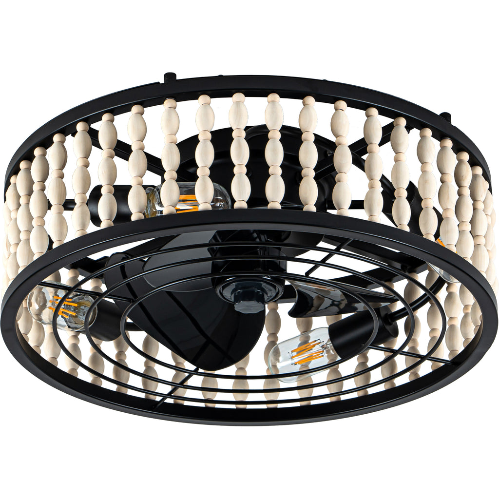 19 Inch Black Farmhouse Flush Mount Ceiling Fan with Lights and Remote Control, 6 Speeds DC Motor Bladeless Ceiling Fan for Bedroom