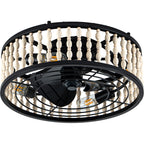 19 Inch Black Farmhouse Flush Mount Ceiling Fan with Lights and Remote Control, 6 Speeds DC Motor Bladeless Ceiling Fan for Bedroom