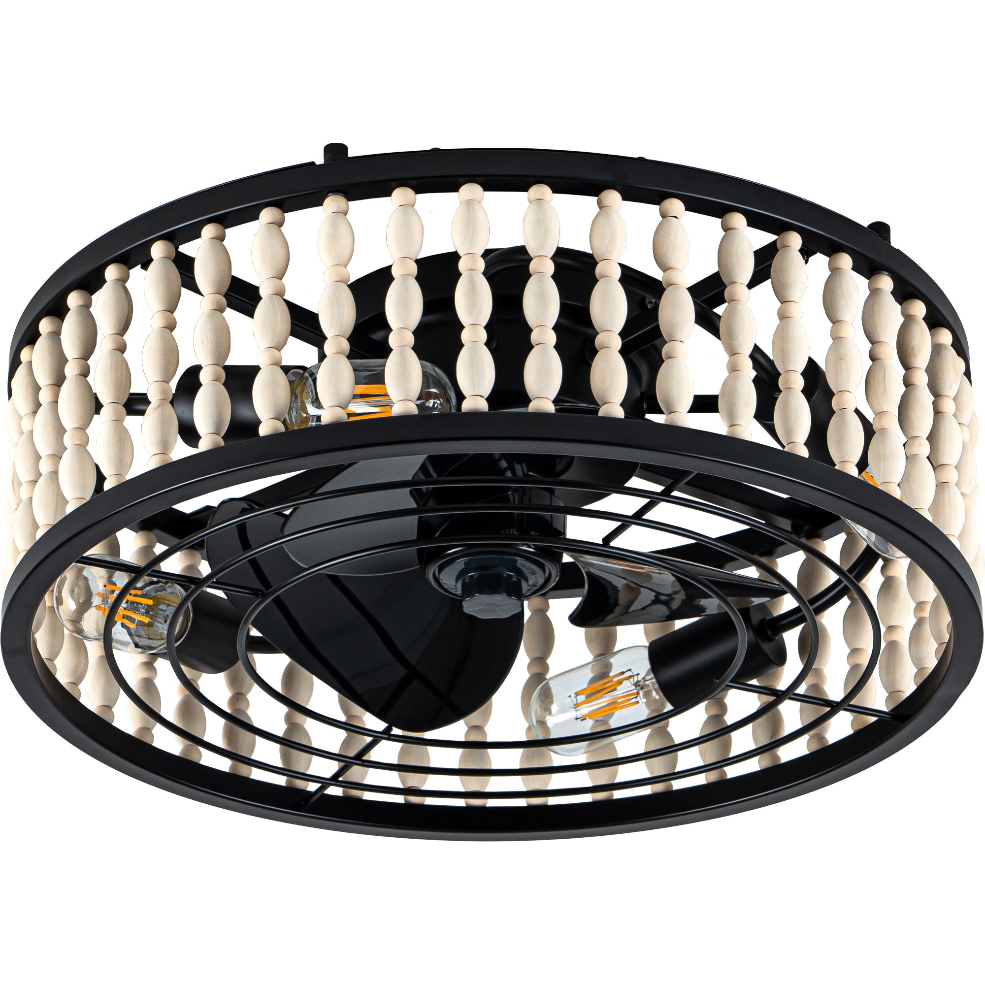 19 Inch Black Farmhouse Flush Mount Ceiling Fan with Lights and Remote Control, 6 Speeds DC Motor Bladeless Ceiling Fan for Bedroom