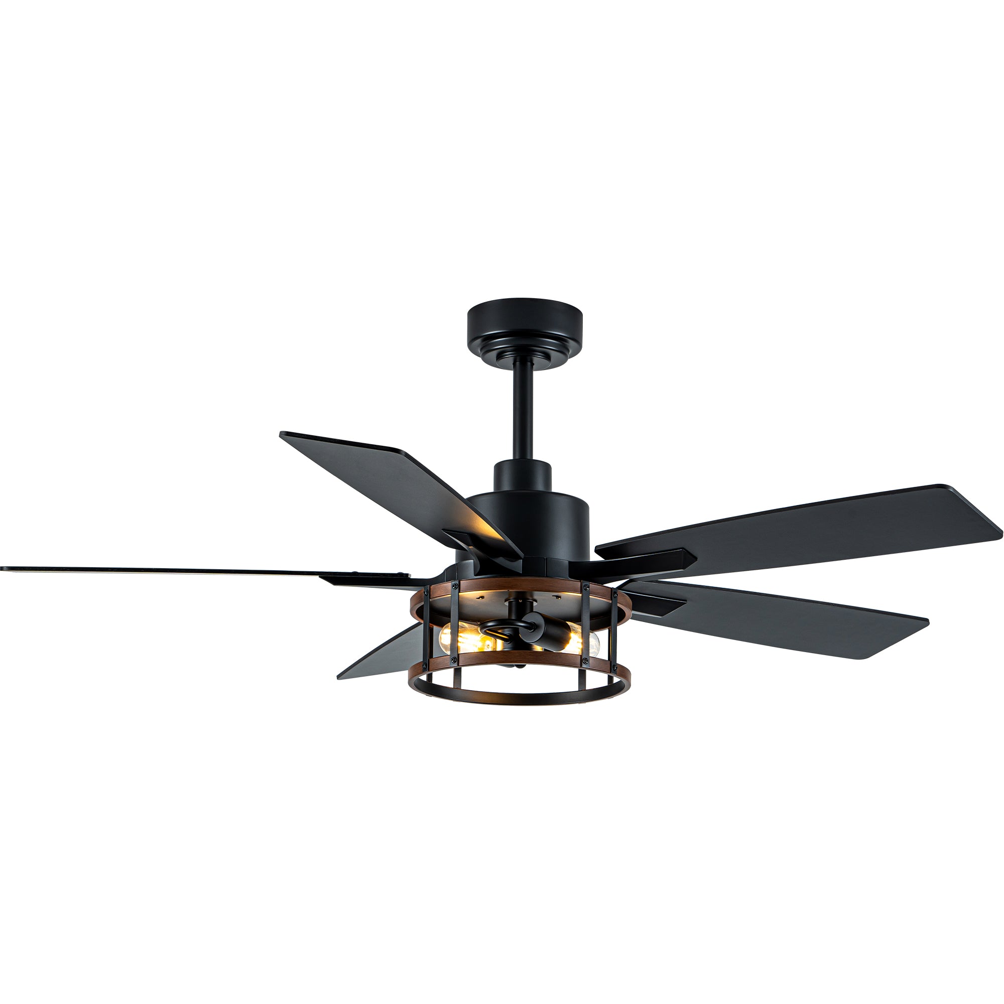 52 Inch Black Farmhouse Ceiling Fan with Lights and Remote Control,6 Speeds Dual-Finish Blades Caged Ceiling Fan