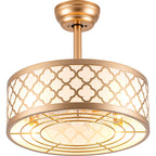 18 Inch Gold Drum Caged Ceiling Fan with Lights and Remote, 6 Speeds DC Motor Reversible Bladeless Fandelier Ceiling Fan