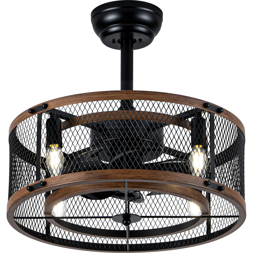 20 Inch Farmhouse Industrial Cage Ceiling Fan with Light and Remote, 6-Speed Reversible DC Motor Fandelier Bladeless Ceiling Fan