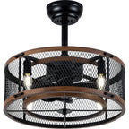 20 Inch Farmhouse Industrial Cage Ceiling Fan with Light and Remote, 6-Speed Reversible DC Motor Fandelier Bladeless Ceiling Fan