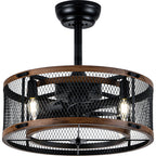 20 Inch Farmhouse Industrial Cage Ceiling Fan with Light and Remote, 6-Speed Reversible DC Motor Fandelier Bladeless Ceiling Fan
