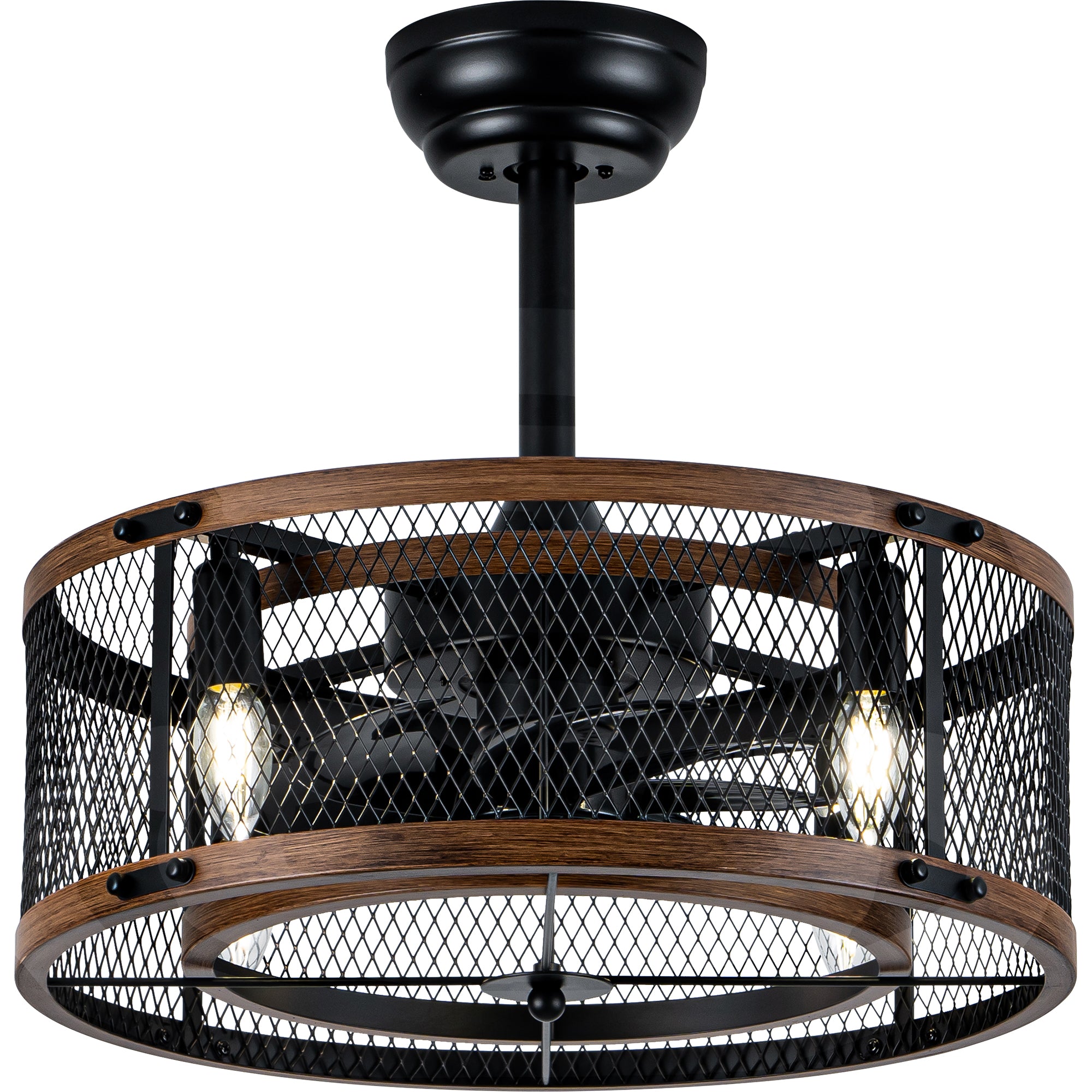 20 Inch Farmhouse Industrial Cage Ceiling Fan with Light and Remote, 6-Speed Reversible DC Motor Fandelier Bladeless Ceiling Fan