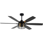 Modern 60 Inch Industrial Caged Ceiling Fan with Light Reversible Quiet DC Motor with 6 Speed Remote Control Ceiling Fan Adjustable Down Rodes Ceiling Fan with Light Suit for Bedroon,Living Room