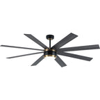 72 Inches Extra Large Ceiling Fan with Dimmable LED Light and Remote, 6 Speeds DC Motor Black Ceiling Fan 8-Blade Reversible Ceiling Fan for Large Room