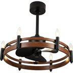 24 Inch Black Farmhouse Wagon Wheel Ceiling Fan with Lights and Remote, 6 Speeds DC Motor Reversible Bladeless Fandelier Ceiling Fan