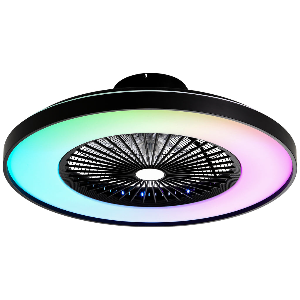23 Inch Modern Smart Bladeless Ceiling Fan with Dimmable RGB LED Light and Remote,6 Speeds Flush Mount Ceiling Fan for Bedroom