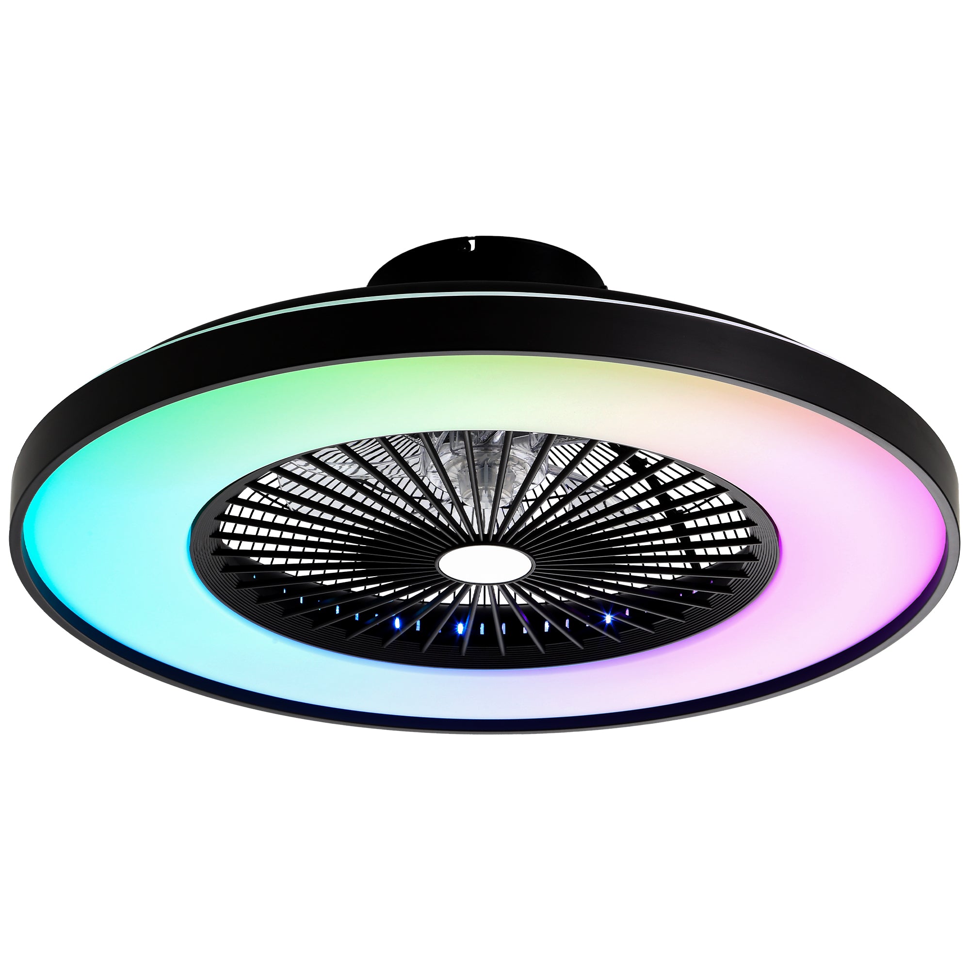 23 Inch Modern Smart Bladeless Ceiling Fan with Dimmable RGB LED Light and Remote,6 Speeds Flush Mount Ceiling Fan for Bedroom