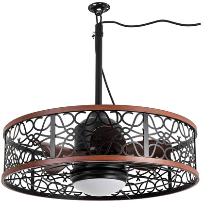 HW2310-GED-BellaDepot 24" Outdoor Iron Carving Caged Ceiling Fan with Remote Control, DC Motor 6 Speeds Fan with LED Lights