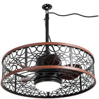 24 Inch Farmhouse Outdoor Waterproof Ceiling Fan with LED Light and Remote, 6 Speeds Black Plug In Caged Outdoor Fan Light