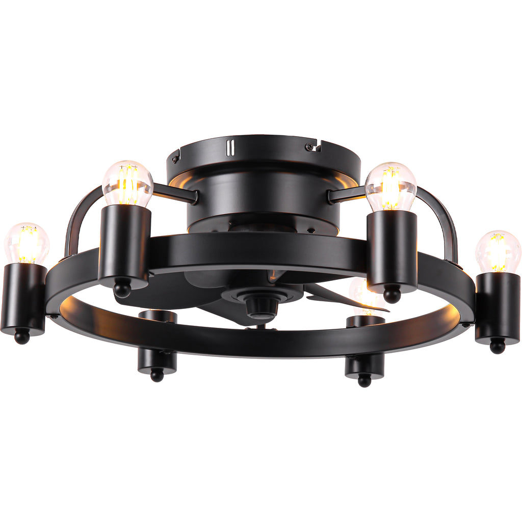 20 Inch Black Modern Flush Mount Ceiling Fan with Lights and Remote Control, 6 Speeds DC Motor Low Profile Bladeless Ceiling Fan