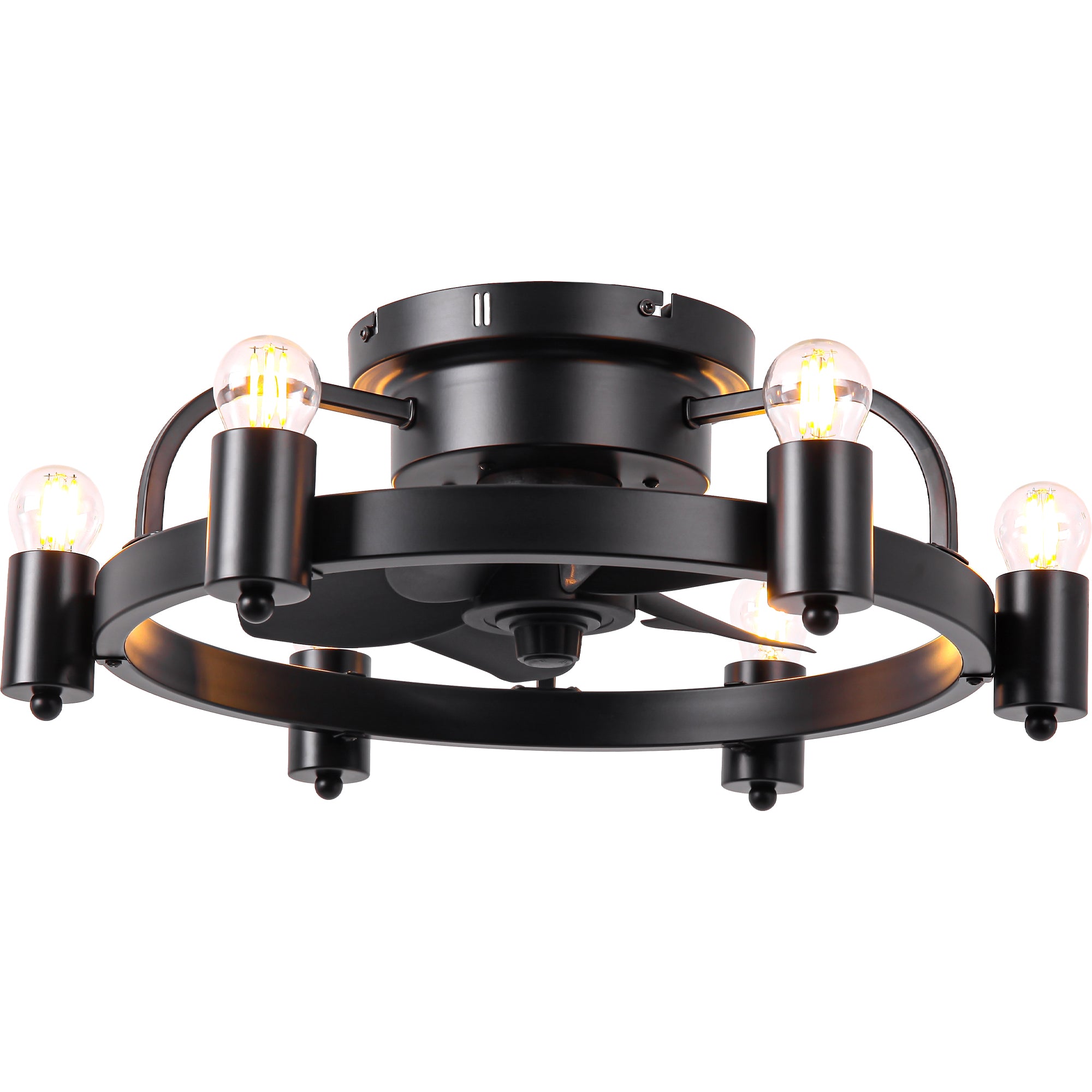 20 Inch Black Modern Flush Mount Ceiling Fan with Lights and Remote Control, 6 Speeds DC Motor Low Profile Bladeless Ceiling Fan