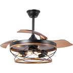 42 Inch Farmhouse Retractable Ceiling Fan with Lights and Remote Control, 6 Speeds Reversible Bladeless Ceiling Fan for Bedroom
