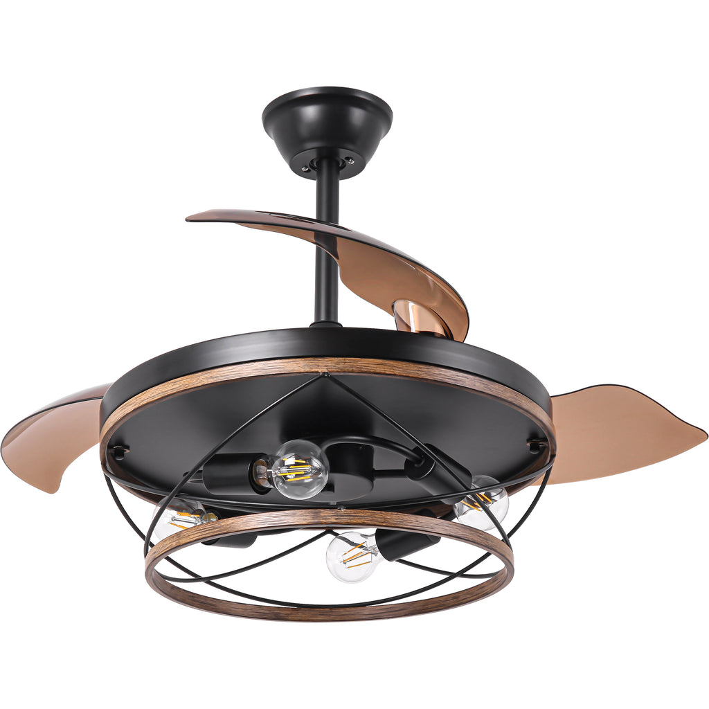 42 Inch Farmhouse Retractable Ceiling Fan with Lights and Remote Control, 6 Speeds Reversible Bladeless Ceiling Fan for Bedroom