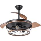 42 Inch Farmhouse Retractable Ceiling Fan with Lights and Remote Control, 6 Speeds Reversible Bladeless Ceiling Fan for Bedroom