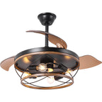 42 Inch Farmhouse Retractable Ceiling Fan with Lights and Remote Control, 6 Speeds Reversible Bladeless Ceiling Fan for Bedroom