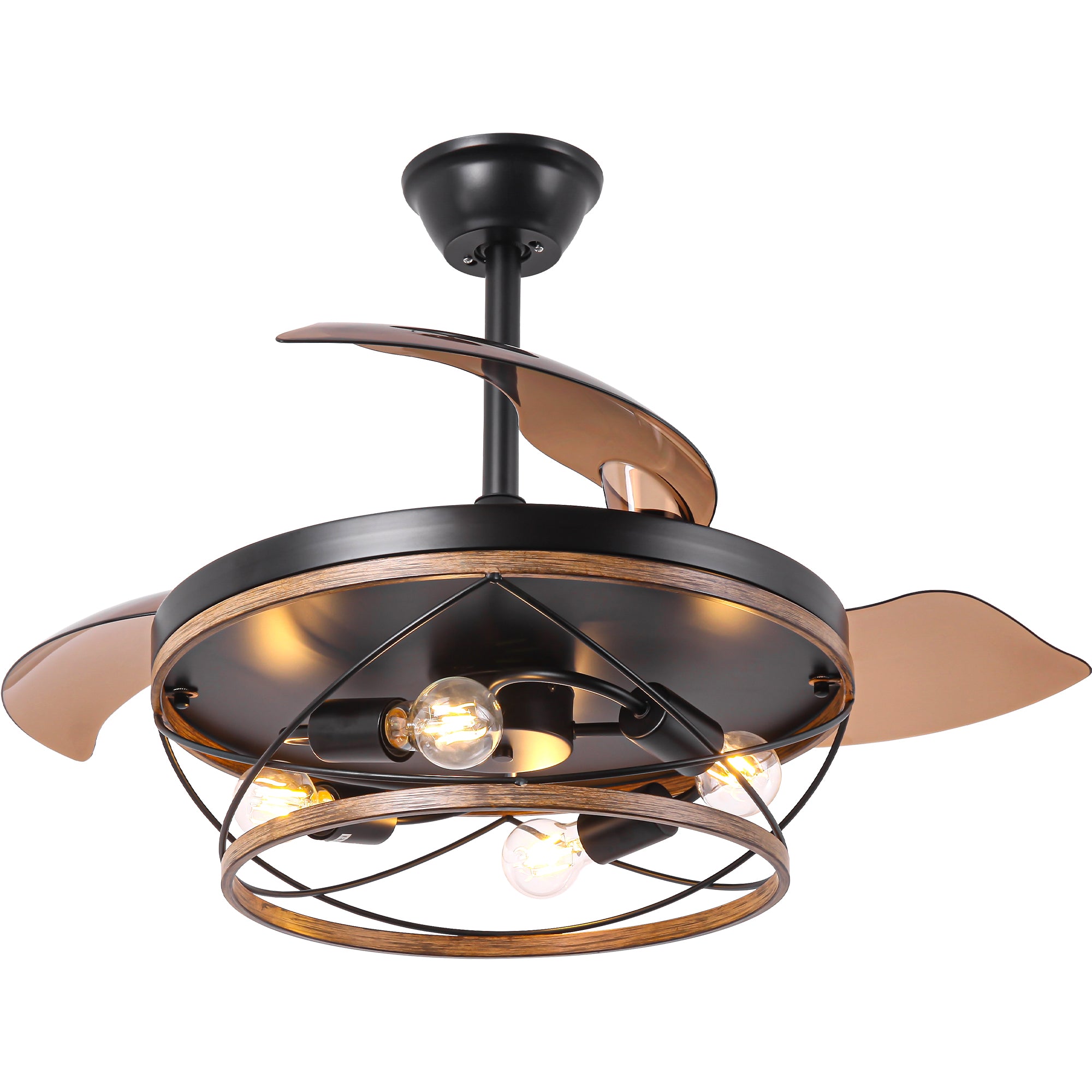 42 Inch Farmhouse Retractable Ceiling Fan with Lights and Remote Control, 6 Speeds Reversible Bladeless Ceiling Fan for Bedroom
